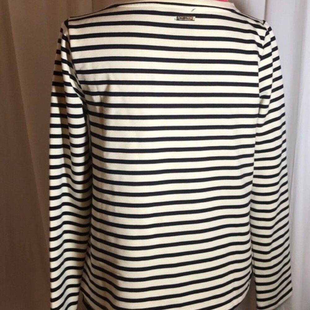 Betsey Johnson Cute! Cream/Black Striped Pirate Skull LS Top T shirt Small - Picture 2 of 5